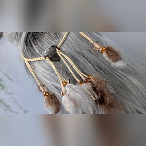 Handmade YOUTH Adjustable Feather Beaded Heart Headband